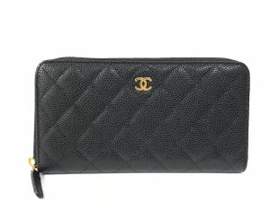 CHANEL シャネル マトラッセ キャビアスキン ラウンドジップ 財布