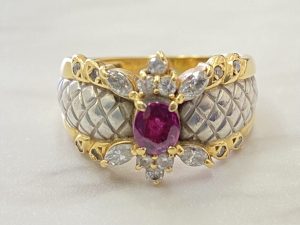 【K18 Pt850】18金 プラチナ ルビー ダイヤ付リングを藤枝市のお客様よりお買取いたしました。