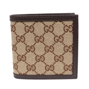 グッチ 二つ折り財布 GGキャンバス ベージュ レザーブランド財布 ブランド品