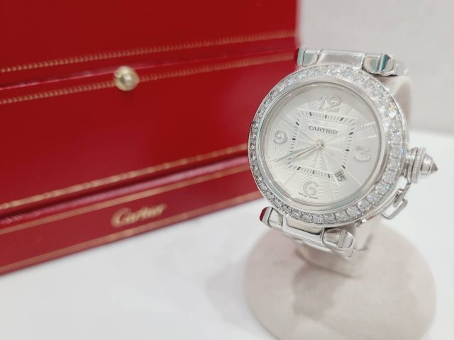 Cartier パシャ 時計 2398 ダイヤベゼル K18