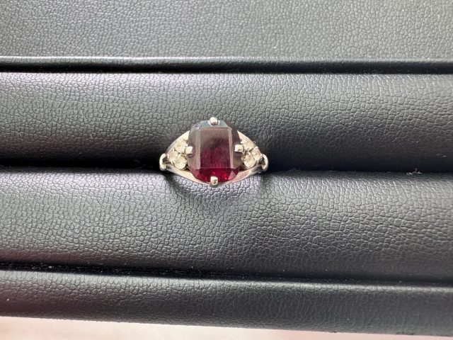 金 貴金属 K14WG 色石付 指輪