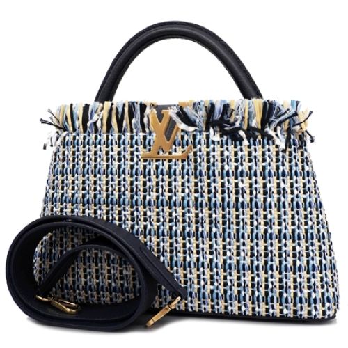 ルイヴィトン Louis Vuitton ハンドバッグ レザー×キャンバス ブルー M22220 ショルダーストラップ