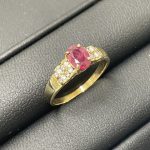 金 K18 ジュエリー ルビー メレダイヤ付き リング 鑑別所なし