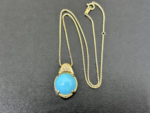 貴金属 K18 ネックレス トルコ石 ダイヤモンド