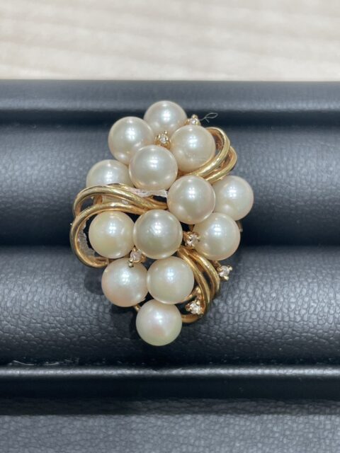 金 K18 リング パール,メレダイヤ付き 8.8g アクセサリー