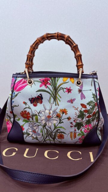 GUCCI バンブー フローラキャンバス 2wayトートバッグ