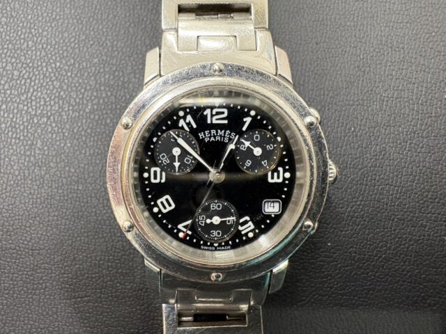 HERMES エルメス クリッパークロノ 黒文字盤 QZ 腕時計